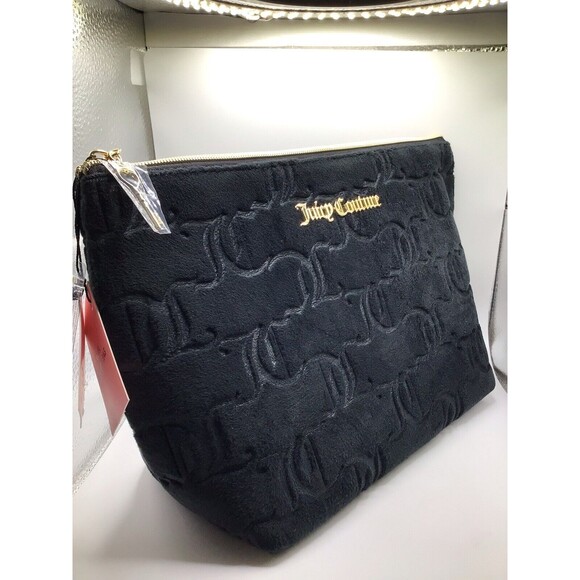 Juicy Couture BlackTravel Velour Makeup Cosmetic Bag Includes/Travel Bottle - Picture 3 of 9